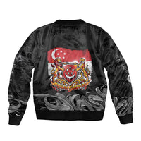 Singapore National Flag Day Sleeve Zip Bomber Jacket Lion Tiger Coat Of Arms Grunge Graffiti