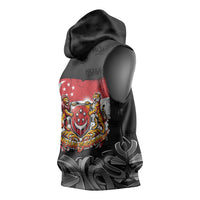 Singapore National Flag Day Sleeveless Hoodie Lion Tiger Coat Of Arms Grunge Graffiti