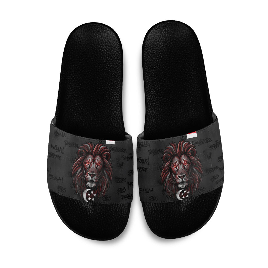 Singapore National Flag Day Slide Sandals Lion Tiger Coat Of Arms Grunge Graffiti