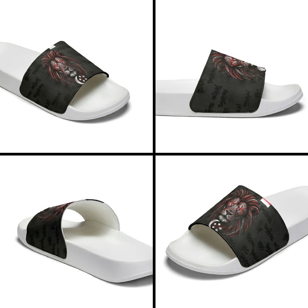 Singapore National Flag Day Slide Sandals Lion Tiger Coat Of Arms Grunge Graffiti