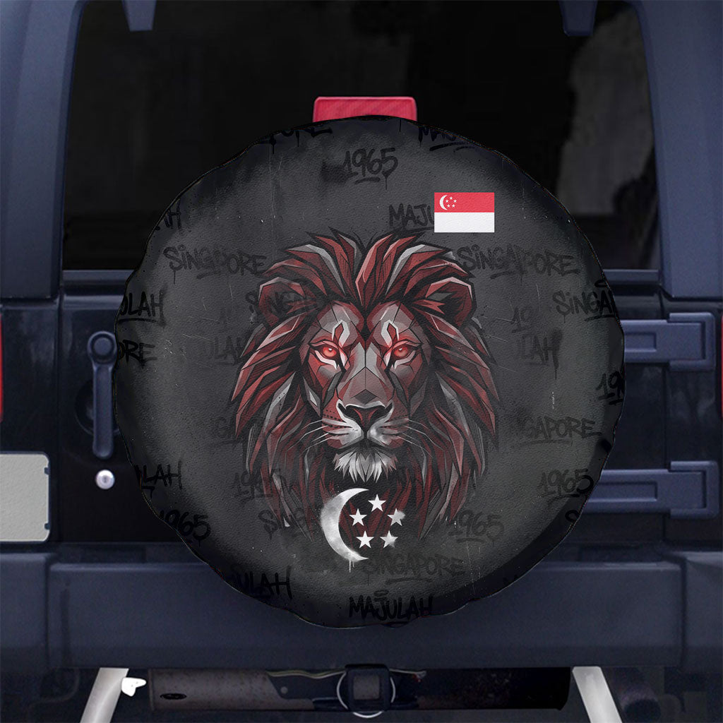 Singapore National Flag Day Spare Tire Cover Lion Tiger Coat Of Arms Grunge Graffiti