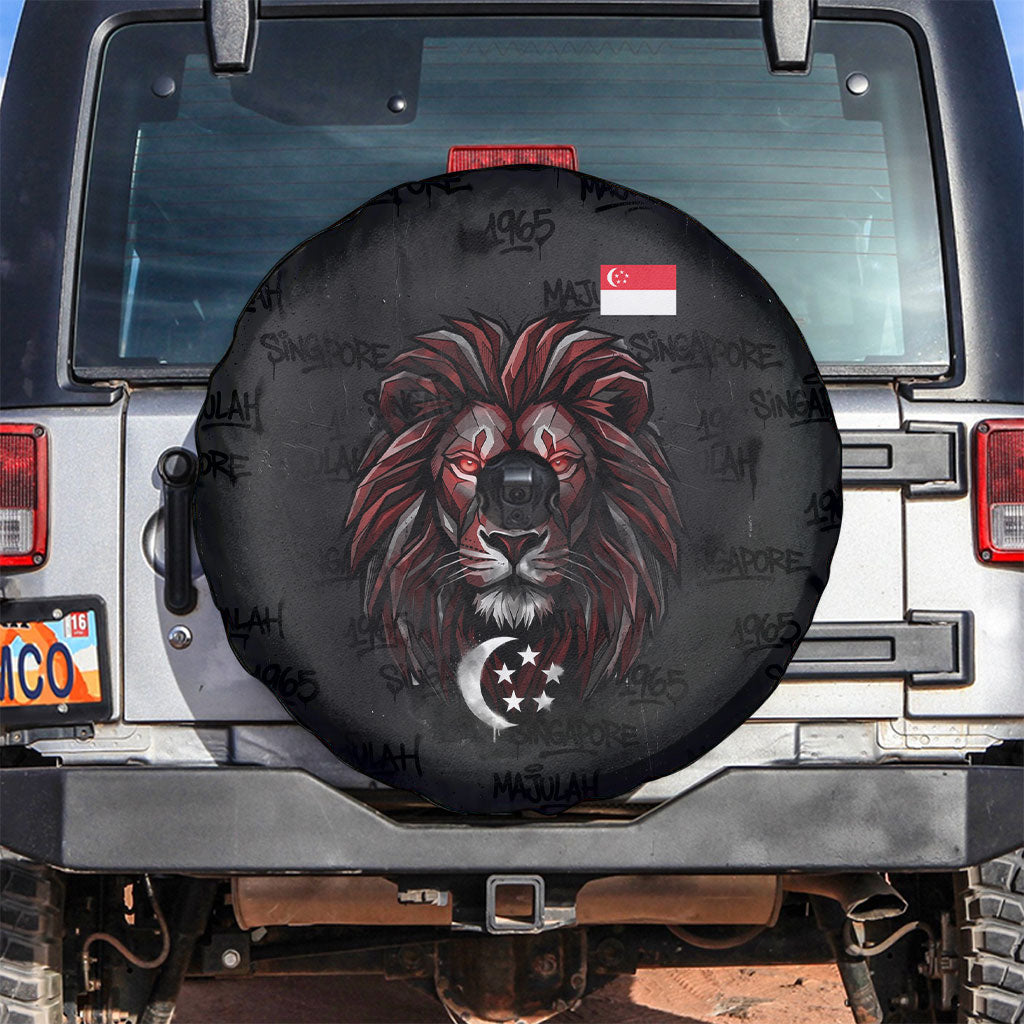 Singapore National Flag Day Spare Tire Cover Lion Tiger Coat Of Arms Grunge Graffiti