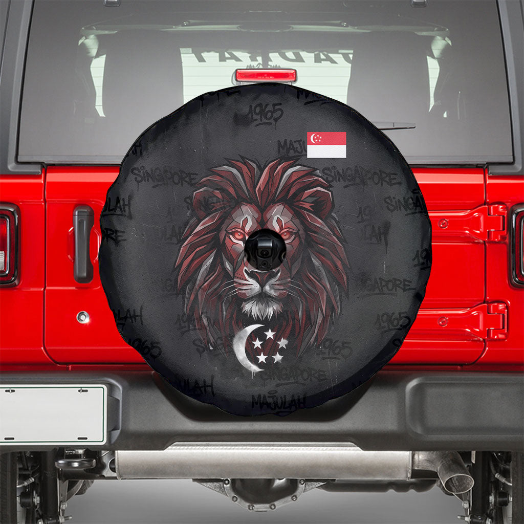 Singapore National Flag Day Spare Tire Cover Lion Tiger Coat Of Arms Grunge Graffiti