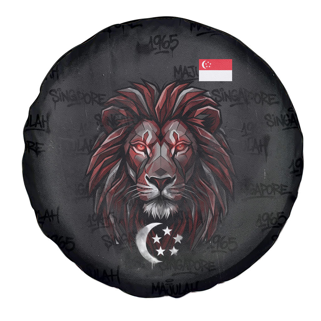 Singapore National Flag Day Spare Tire Cover Lion Tiger Coat Of Arms Grunge Graffiti