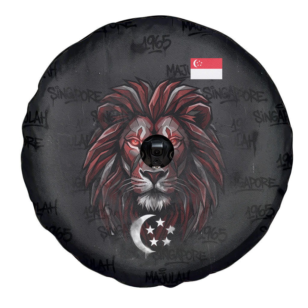 Singapore National Flag Day Spare Tire Cover Lion Tiger Coat Of Arms Grunge Graffiti