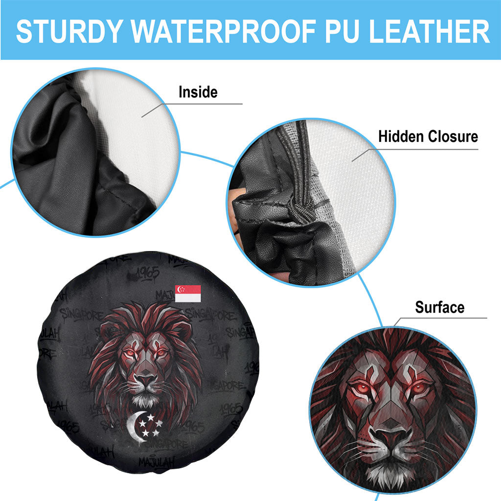 Singapore National Flag Day Spare Tire Cover Lion Tiger Coat Of Arms Grunge Graffiti