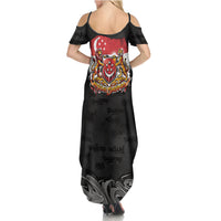 Singapore National Flag Day Summer Maxi Dress Lion Tiger Coat Of Arms Grunge Graffiti