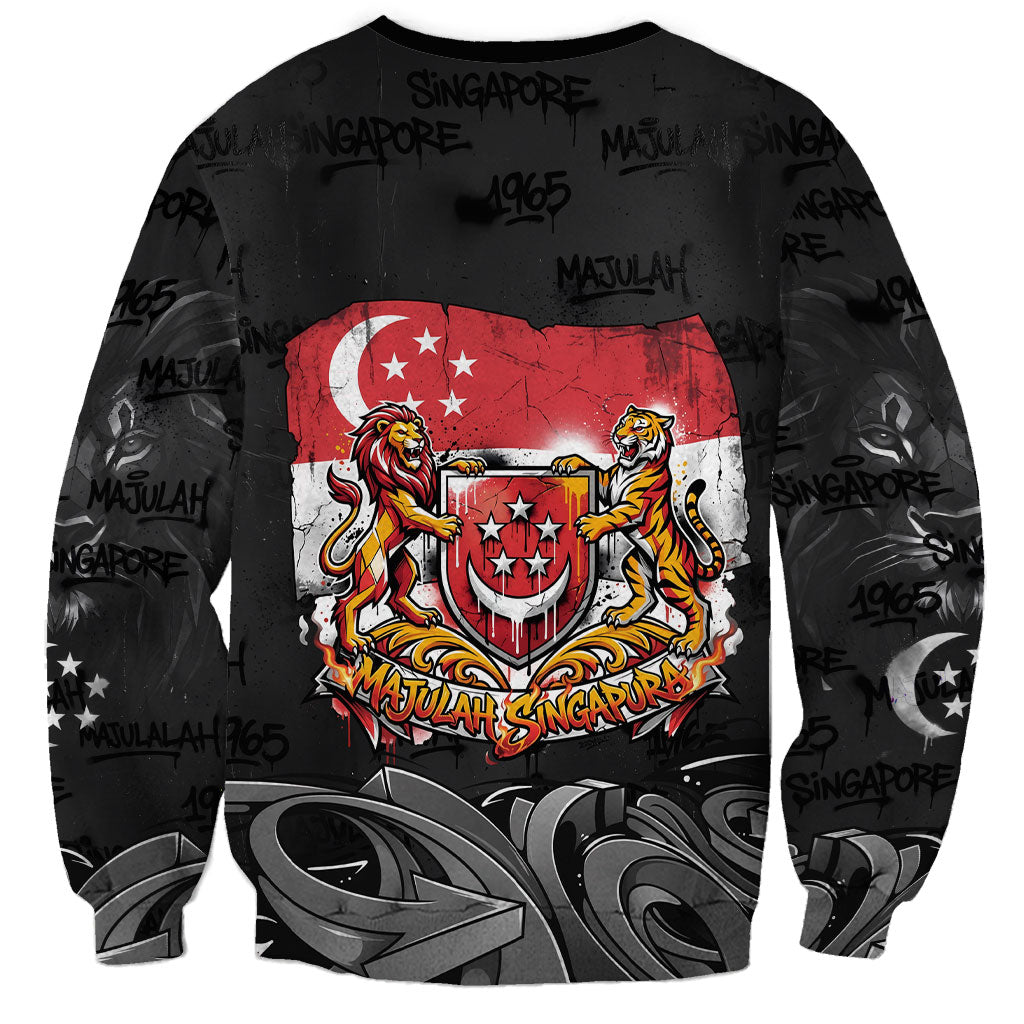 Singapore National Flag Day Sweatshirt Lion Tiger Coat Of Arms Grunge Graffiti