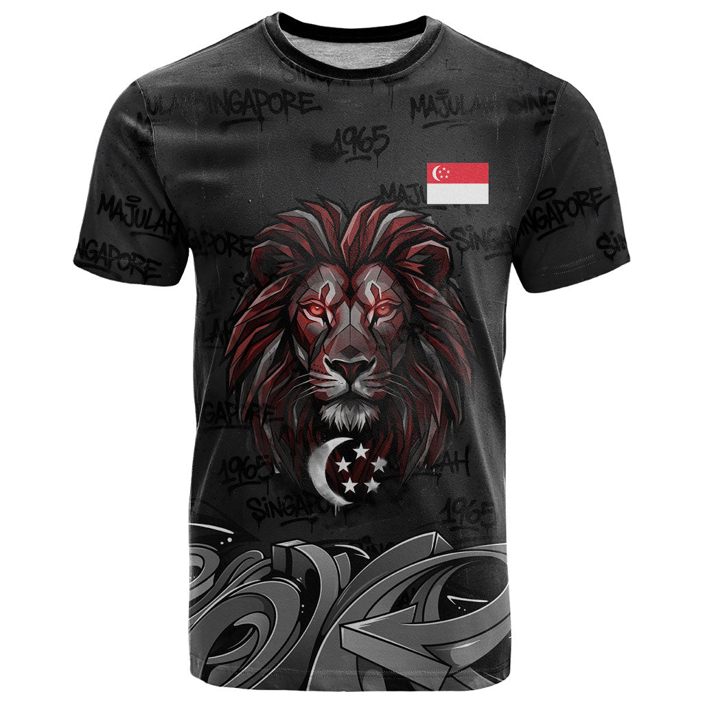 Singapore National Flag Day T Shirt Lion Tiger Coat Of Arms Grunge Graffiti