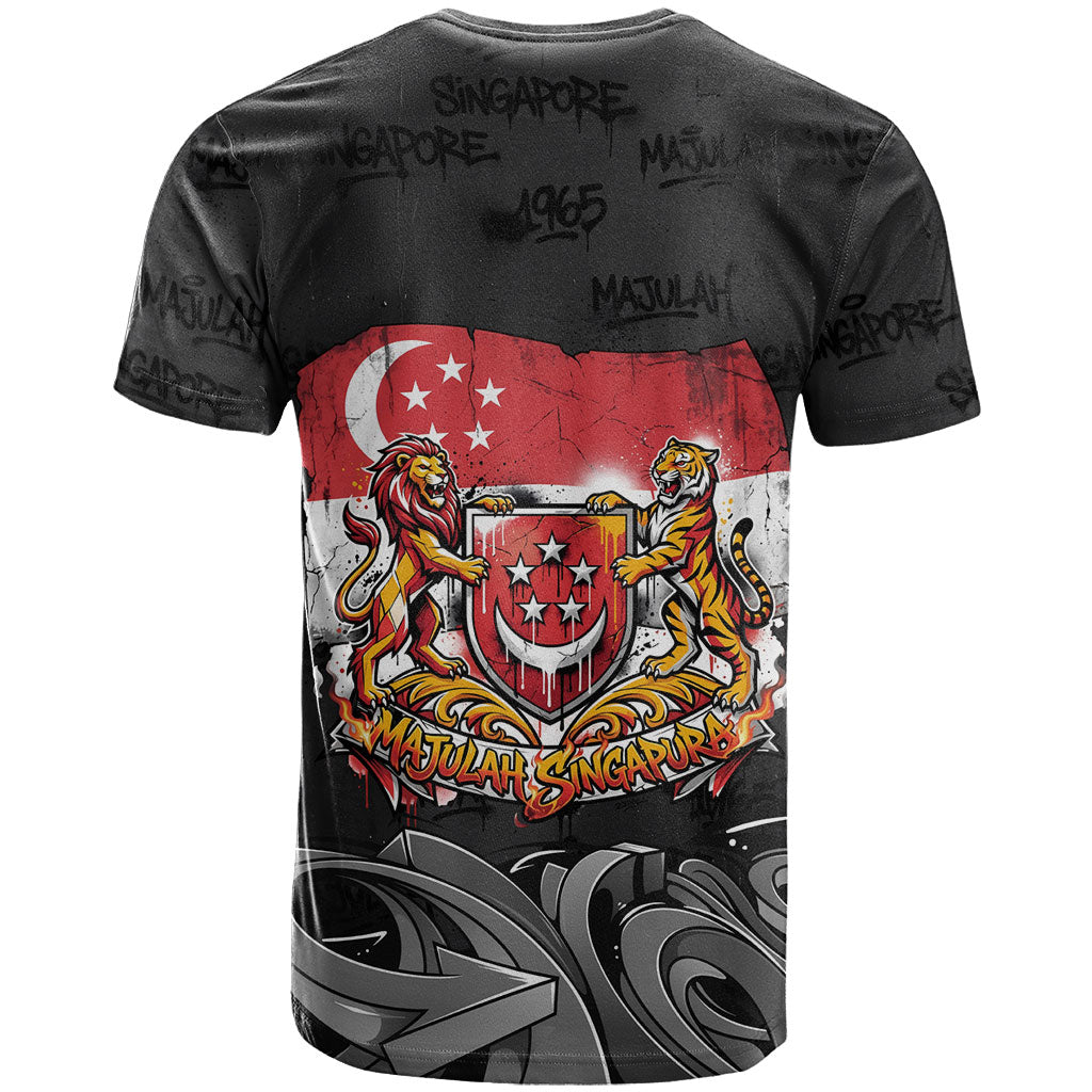 Singapore National Flag Day T Shirt Lion Tiger Coat Of Arms Grunge Graffiti