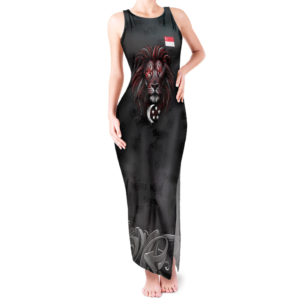 Singapore National Flag Day Tank Maxi Dress Lion Tiger Coat Of Arms Grunge Graffiti