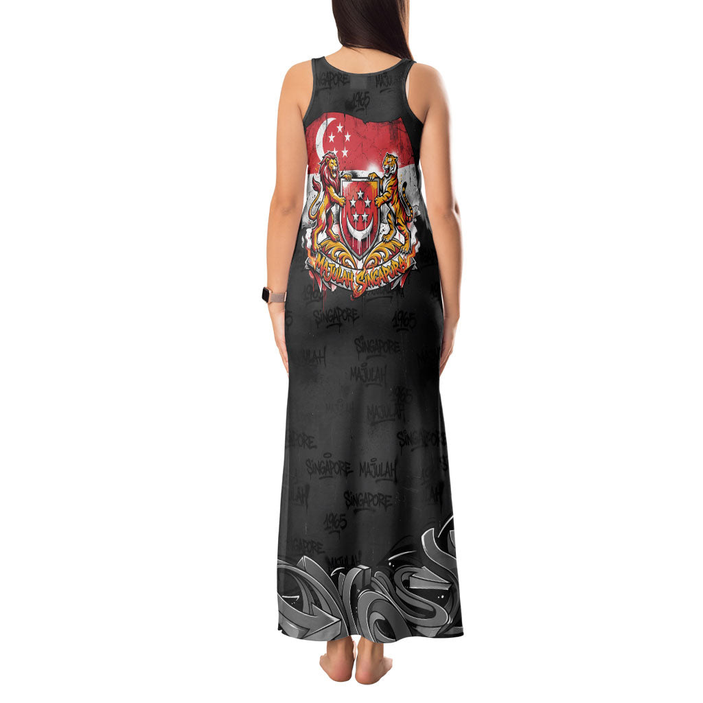 Singapore National Flag Day Tank Maxi Dress Lion Tiger Coat Of Arms Grunge Graffiti