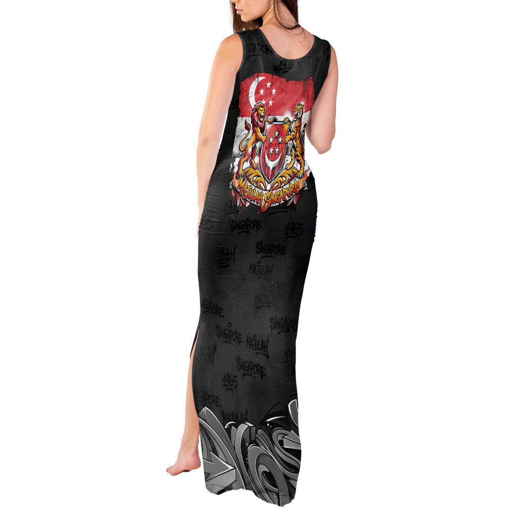 Singapore National Flag Day Tank Maxi Dress Lion Tiger Coat Of Arms Grunge Graffiti