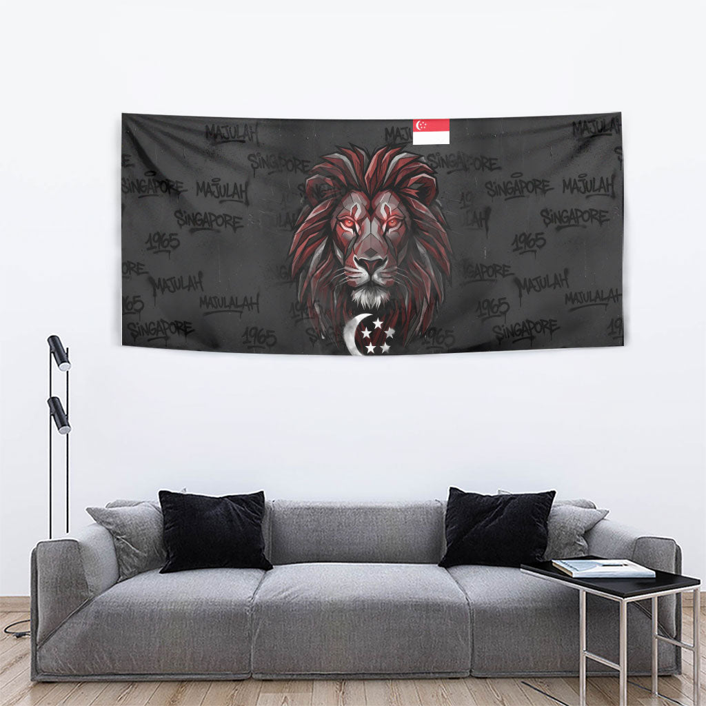 Singapore National Flag Day Tapestry Lion Tiger Coat Of Arms Grunge Graffiti