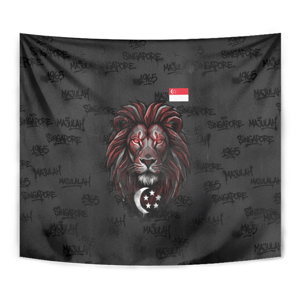 Singapore National Flag Day Tapestry Lion Tiger Coat Of Arms Grunge Graffiti