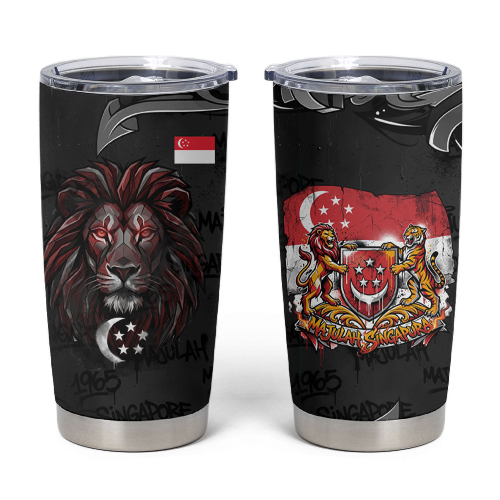 Singapore National Flag Day Tumbler Cup Lion Tiger Coat Of Arms Grunge Graffiti