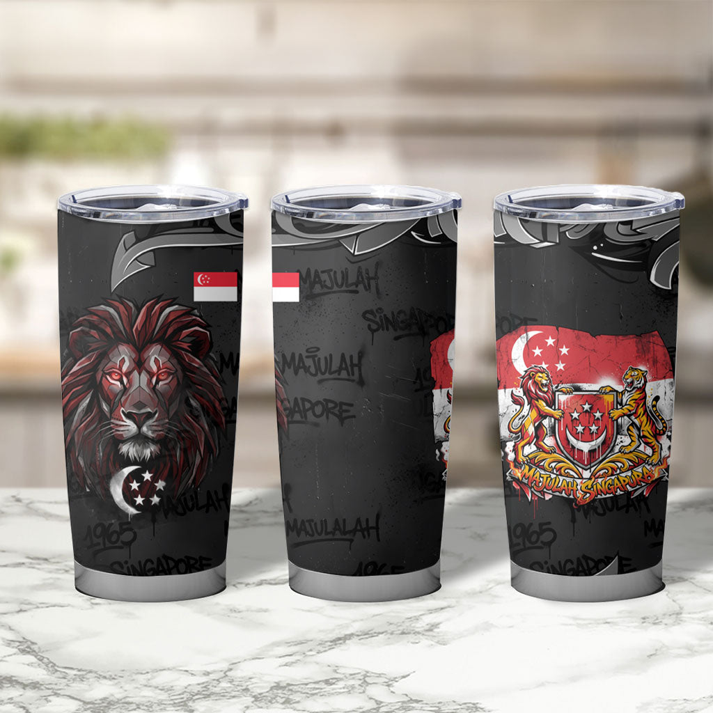 Singapore National Flag Day Tumbler Cup Lion Tiger Coat Of Arms Grunge Graffiti