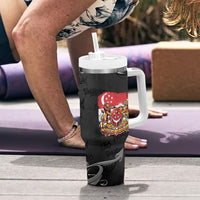 Singapore National Flag Day Tumbler With Handle Lion Tiger Coat Of Arms Grunge Graffiti