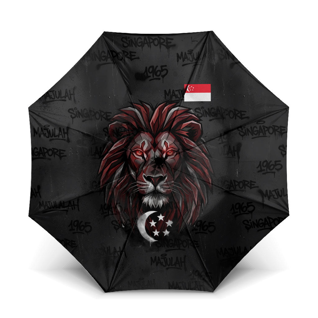 Singapore National Flag Day Umbrella Lion Tiger Coat Of Arms Grunge Graffiti