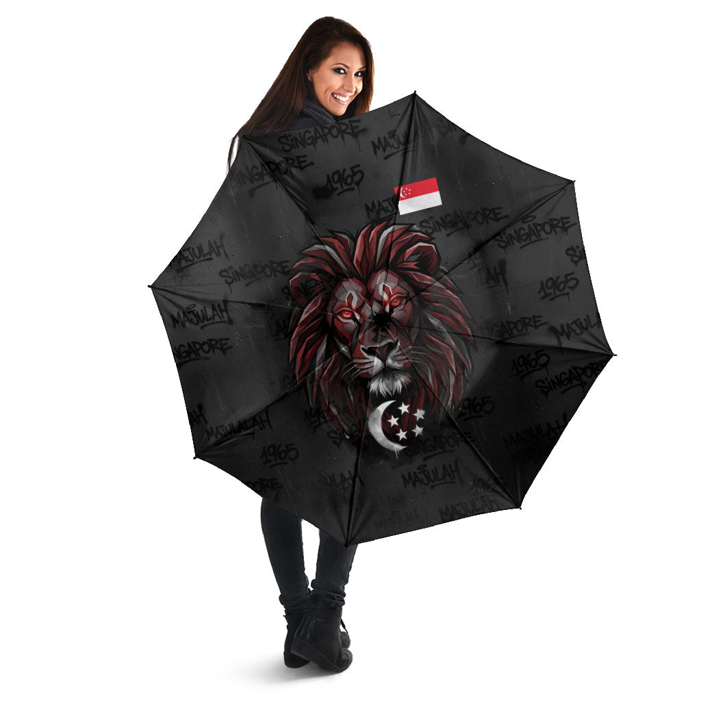 Singapore National Flag Day Umbrella Lion Tiger Coat Of Arms Grunge Graffiti