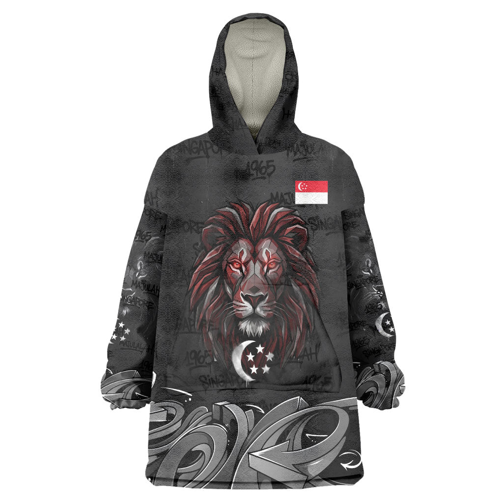 Singapore National Flag Day Wearable Blanket Hoodie Lion Tiger Coat Of Arms Grunge Graffiti