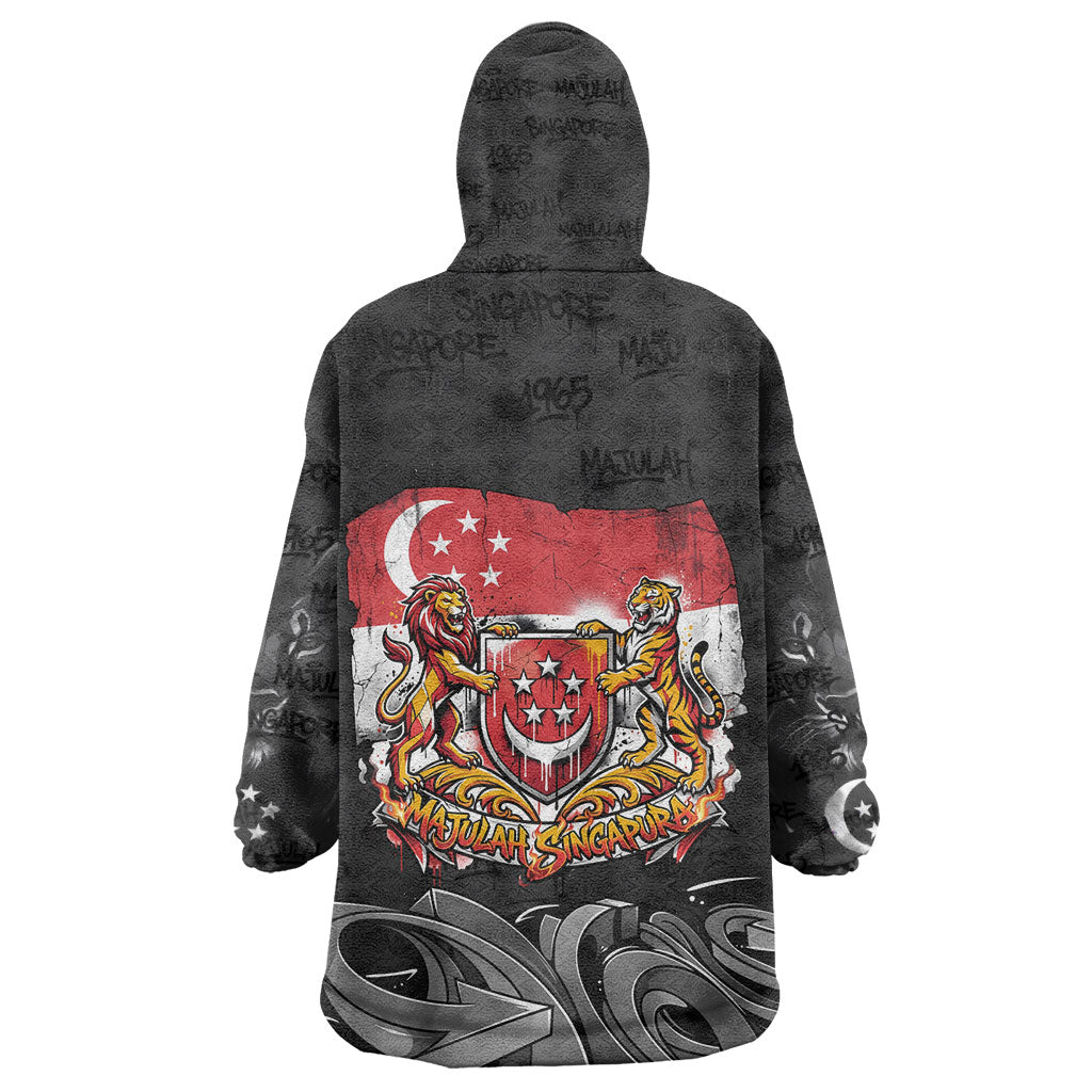 Singapore National Flag Day Wearable Blanket Hoodie Lion Tiger Coat Of Arms Grunge Graffiti