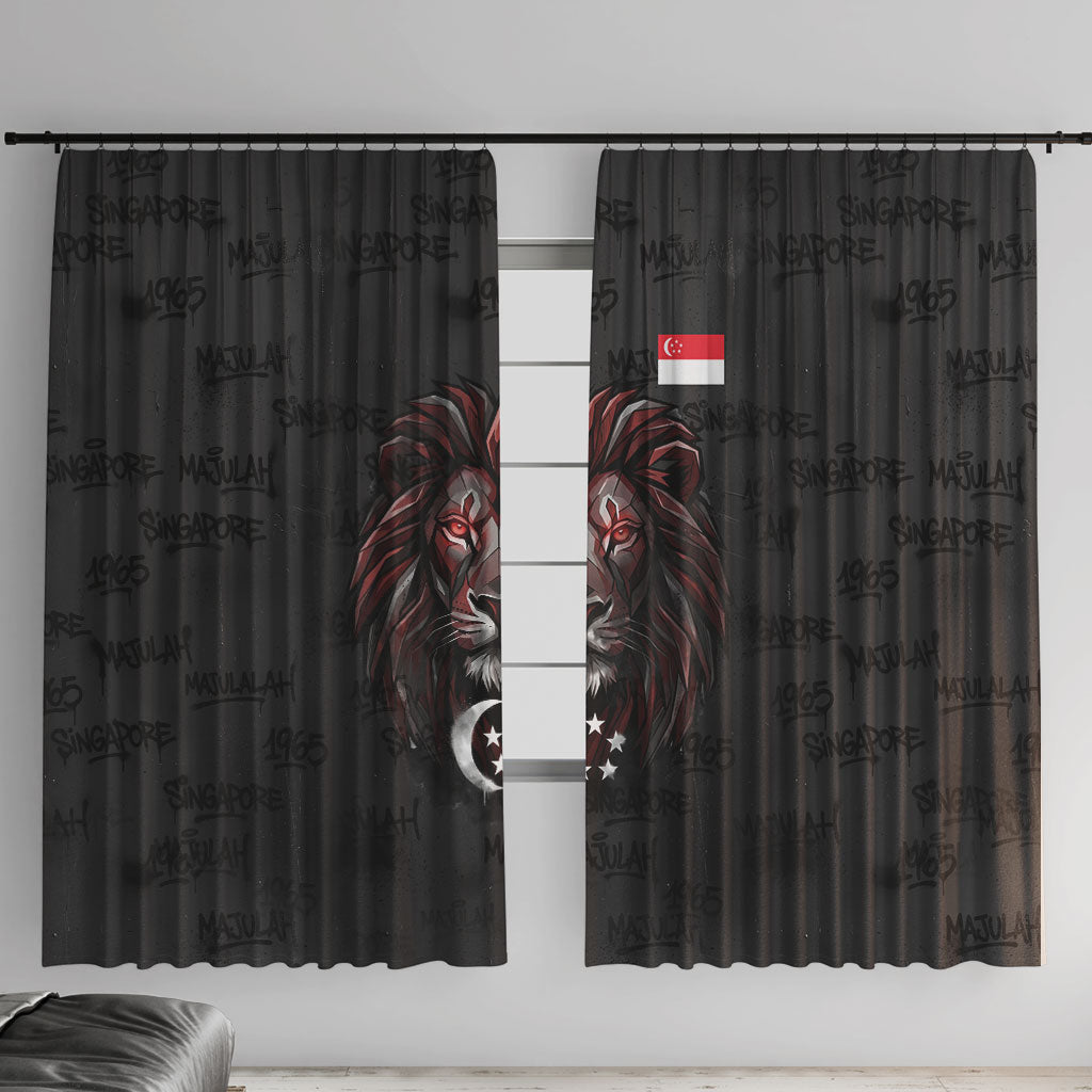 Singapore National Flag Day Window Curtain Lion Tiger Coat Of Arms Grunge Graffiti