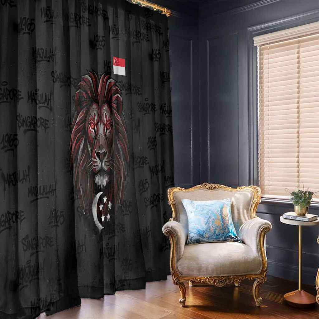 Singapore National Flag Day Window Curtain Lion Tiger Coat Of Arms Grunge Graffiti
