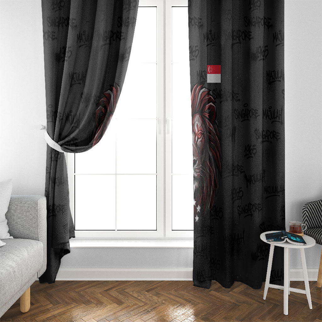 Singapore National Flag Day Window Curtain Lion Tiger Coat Of Arms Grunge Graffiti