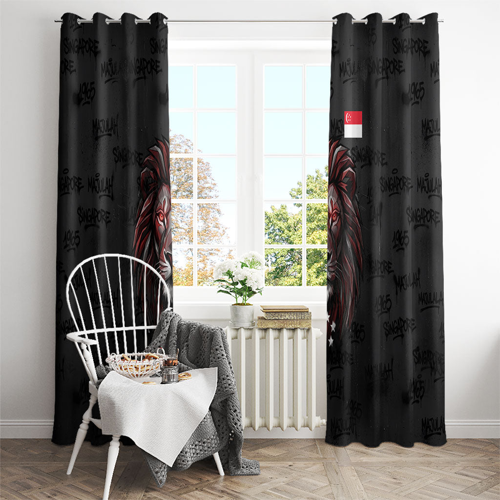Singapore National Flag Day Window Curtain Lion Tiger Coat Of Arms Grunge Graffiti