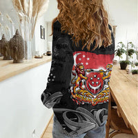 Singapore National Flag Day Women Casual Shirt Lion Tiger Coat Of Arms Grunge Graffiti