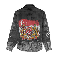 Singapore National Flag Day Women Casual Shirt Lion Tiger Coat Of Arms Grunge Graffiti