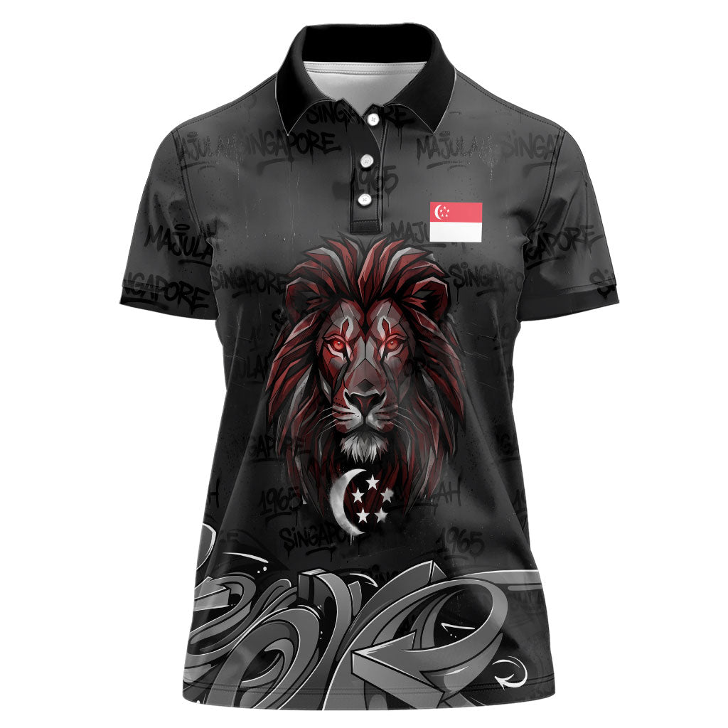 Singapore National Flag Day Women Polo Shirt Lion Tiger Coat Of Arms Grunge Graffiti