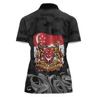 Singapore National Flag Day Women Polo Shirt Lion Tiger Coat Of Arms Grunge Graffiti