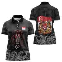 Singapore National Flag Day Women Polo Shirt Lion Tiger Coat Of Arms Grunge Graffiti