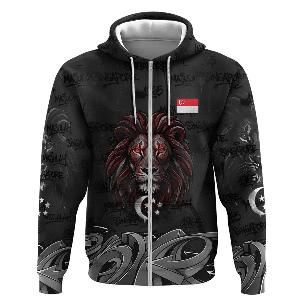 Singapore National Flag Day Zip Hoodie Lion Tiger Coat Of Arms Grunge Graffiti