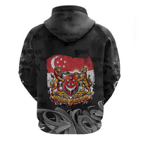 Singapore National Flag Day Zip Hoodie Lion Tiger Coat Of Arms Grunge Graffiti