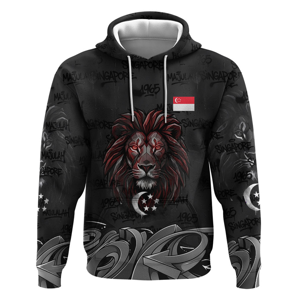 Singapore National Flag Day Zip Hoodie Lion Tiger Coat Of Arms Grunge Graffiti