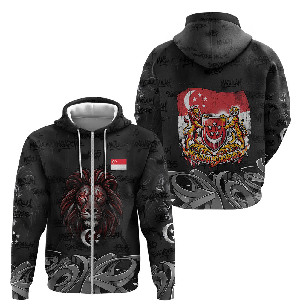 Singapore National Flag Day Zip Hoodie Lion Tiger Coat Of Arms Grunge Graffiti