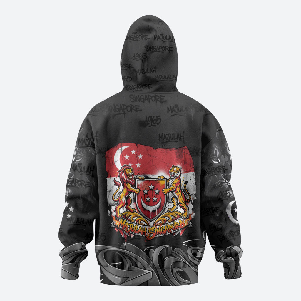 Singapore National Flag Day Zip Hoodie Lion Tiger Coat Of Arms Grunge Graffiti