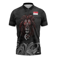 Singapore National Flag Day Zipper Polo Shirt Lion Tiger Coat Of Arms Grunge Graffiti