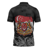Singapore National Flag Day Zipper Polo Shirt Lion Tiger Coat Of Arms Grunge Graffiti