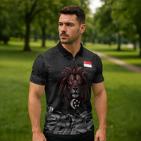 Singapore National Flag Day Zipper Polo Shirt Lion Tiger Coat Of Arms Grunge Graffiti