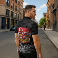 Singapore National Flag Day Zipper Polo Shirt Lion Tiger Coat Of Arms Grunge Graffiti