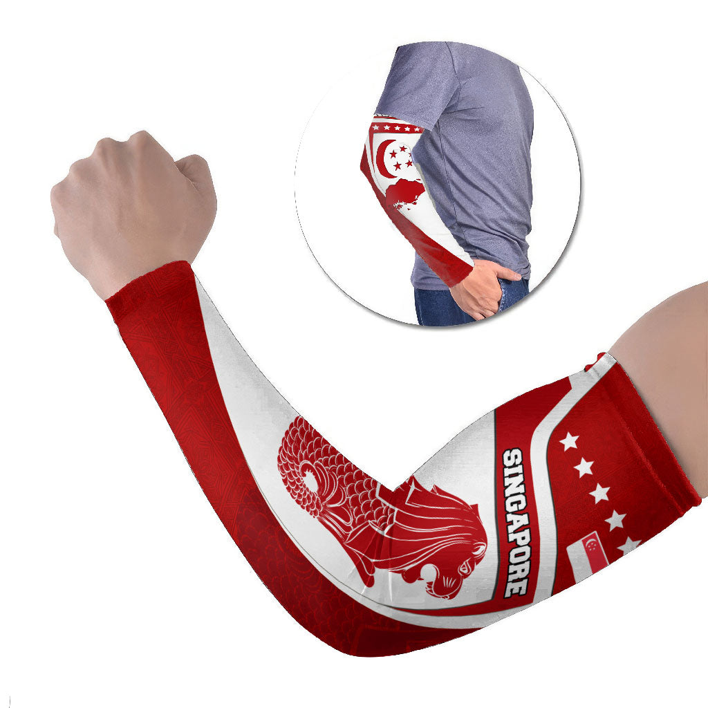 Singapore Merlion Arm Sleeves National Flag Day Patriotic Crescent Moon And Stars