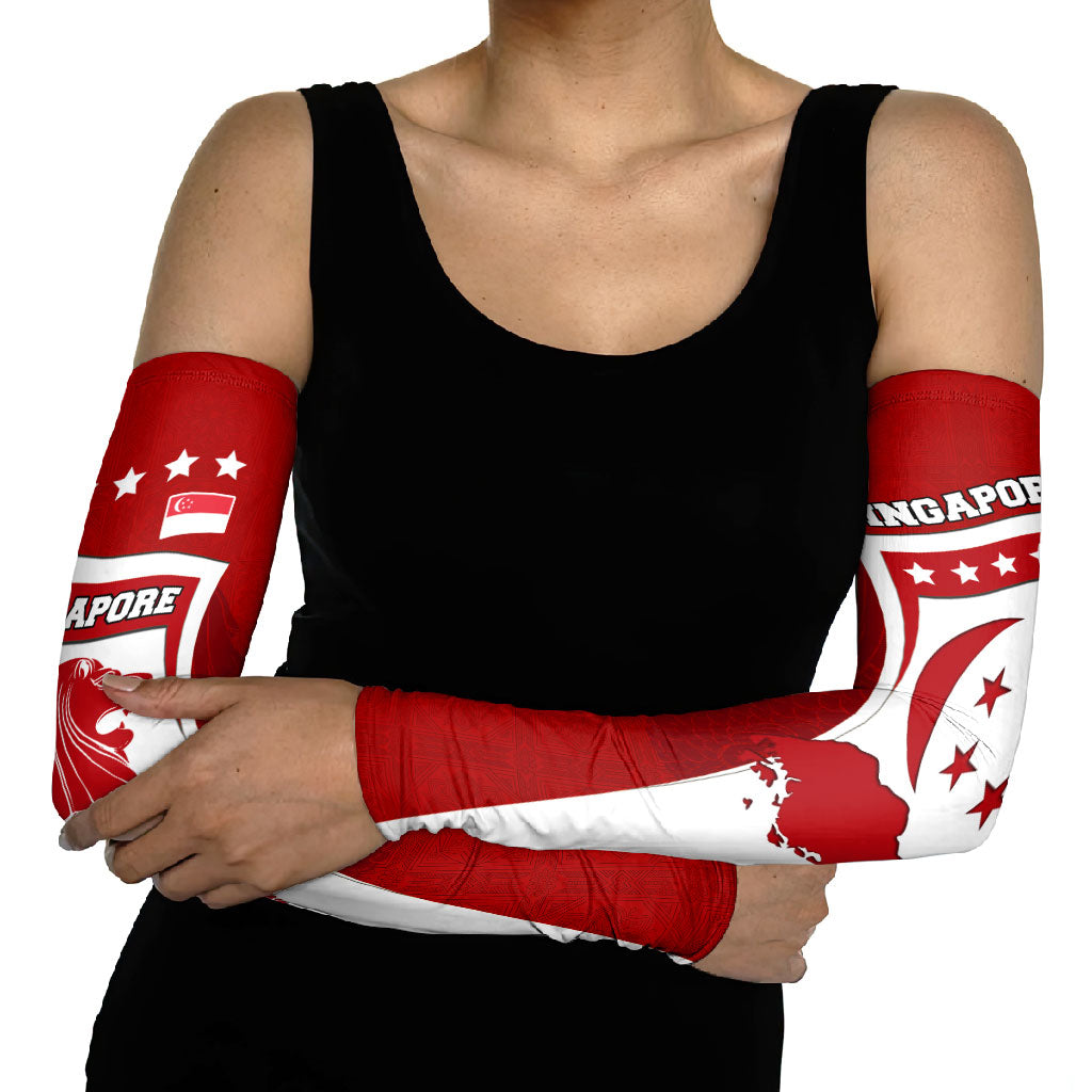 Singapore Merlion Arm Sleeves National Flag Day Patriotic Crescent Moon And Stars