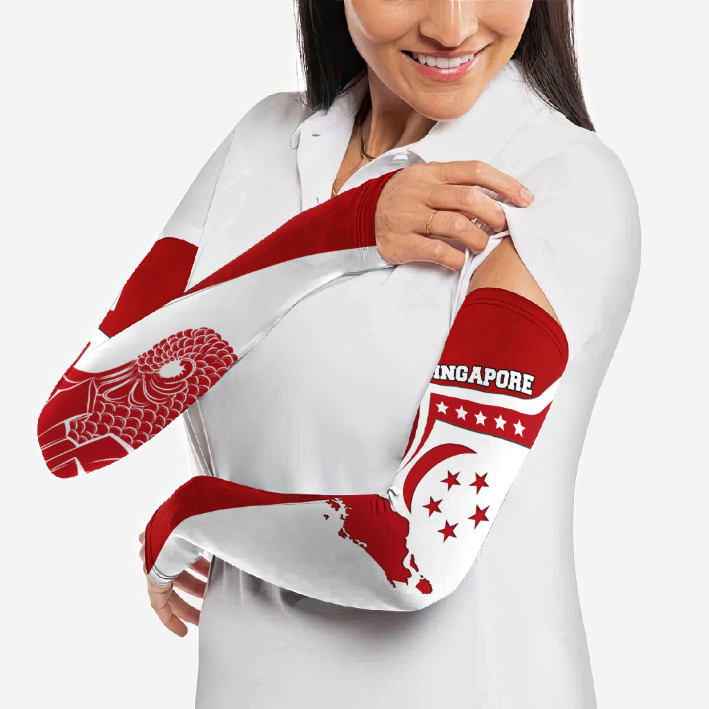 Singapore Merlion Arm Sleeves National Flag Day Patriotic Crescent Moon And Stars