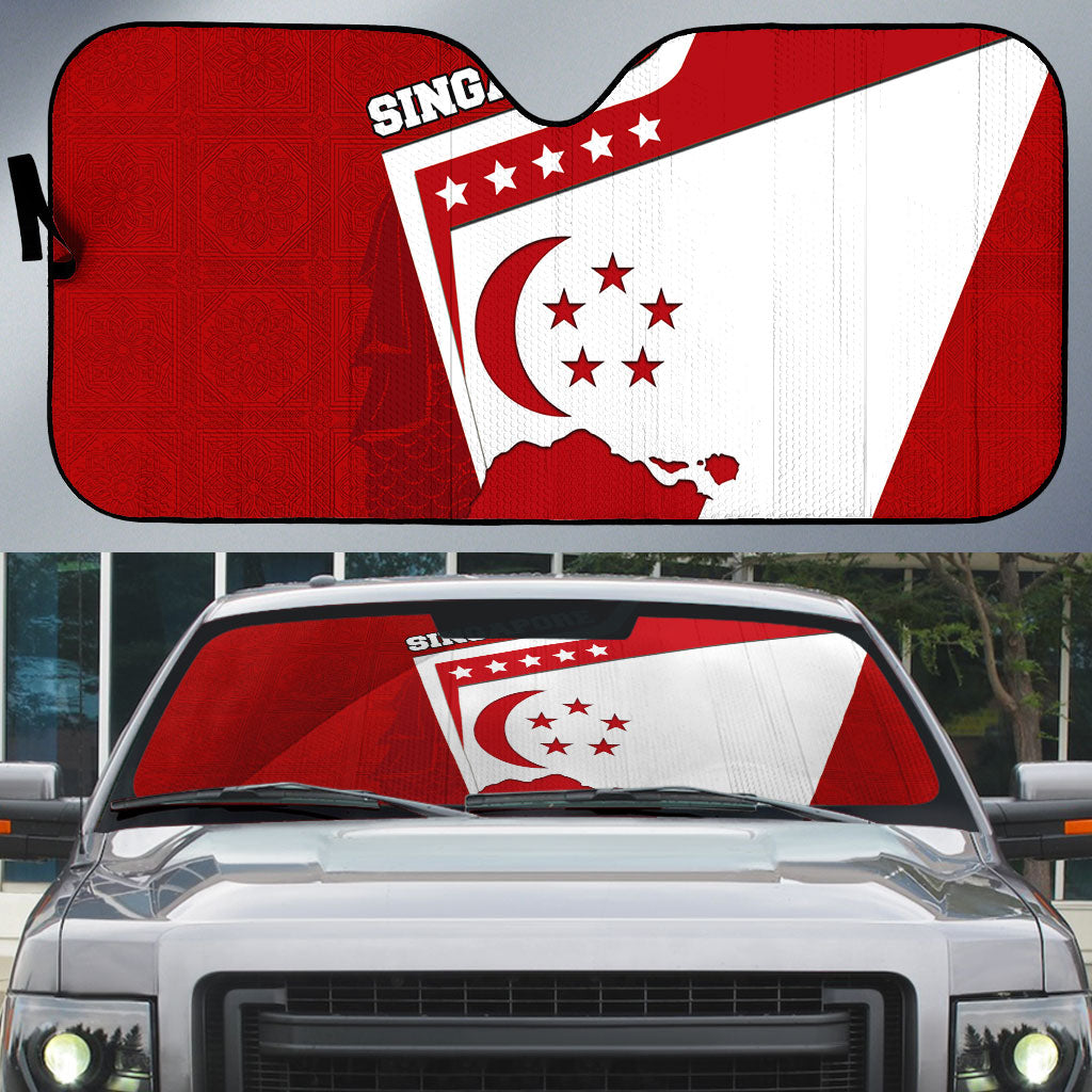 Singapore Merlion Auto Sun Shade National Flag Day Patriotic Crescent Moon And Stars