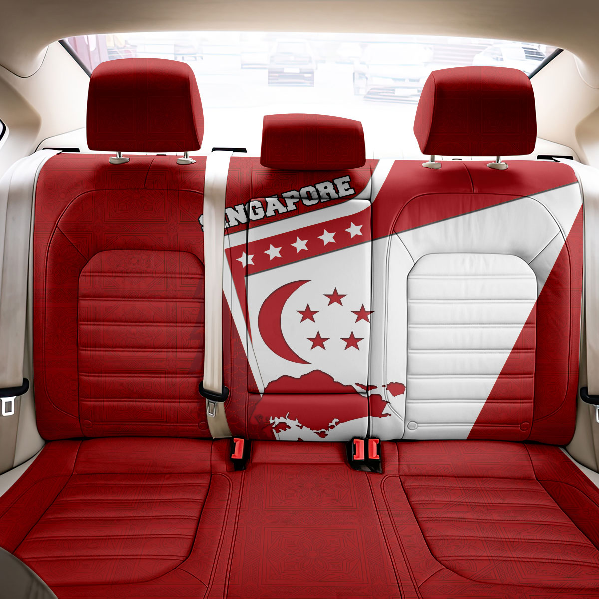 Singapore Merlion Back Car Seat Cover National Flag Day Patriotic Crescent Moon And Stars