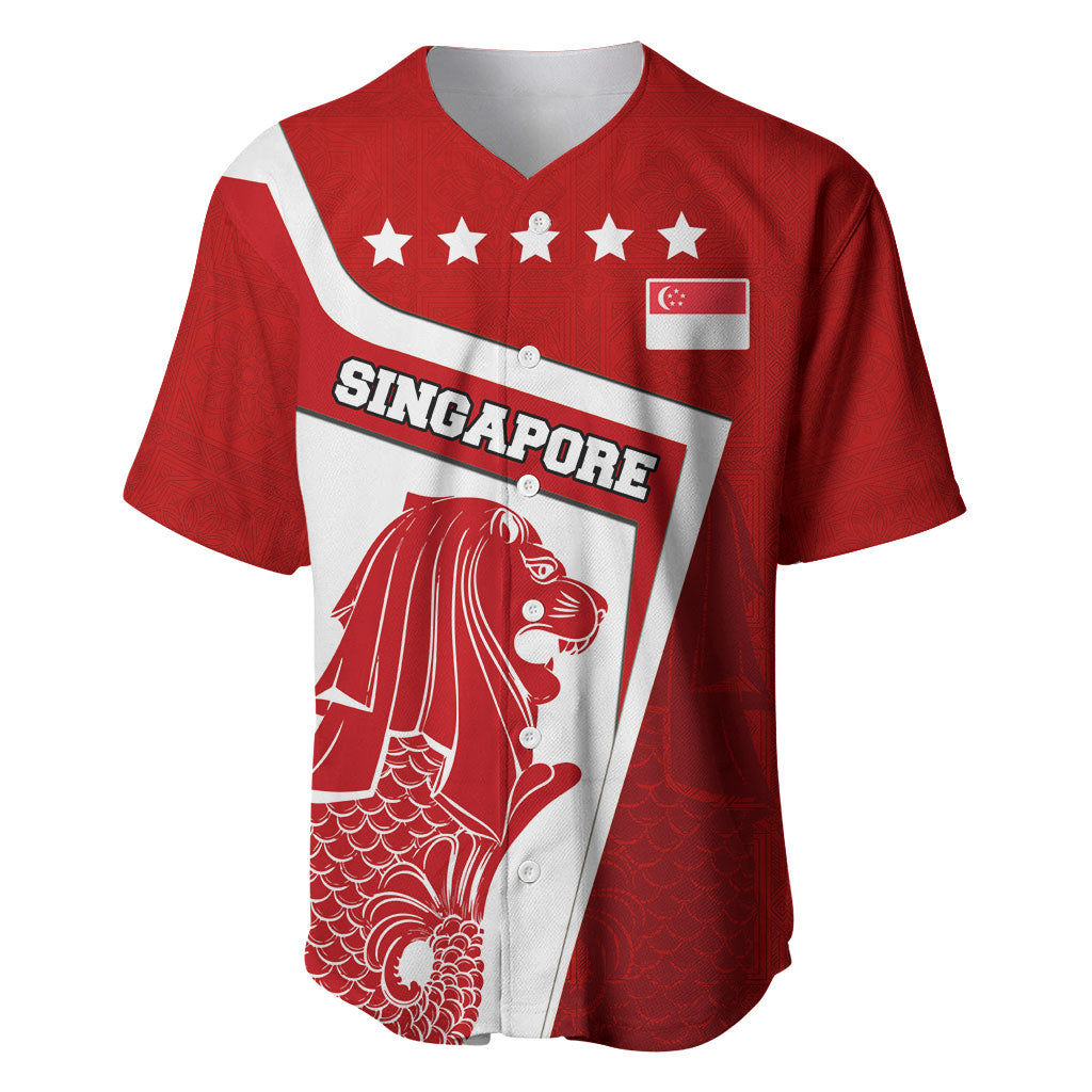 Singapore Merlion Baseball Jersey National Flag Day Patriotic Crescent Moon And Stars